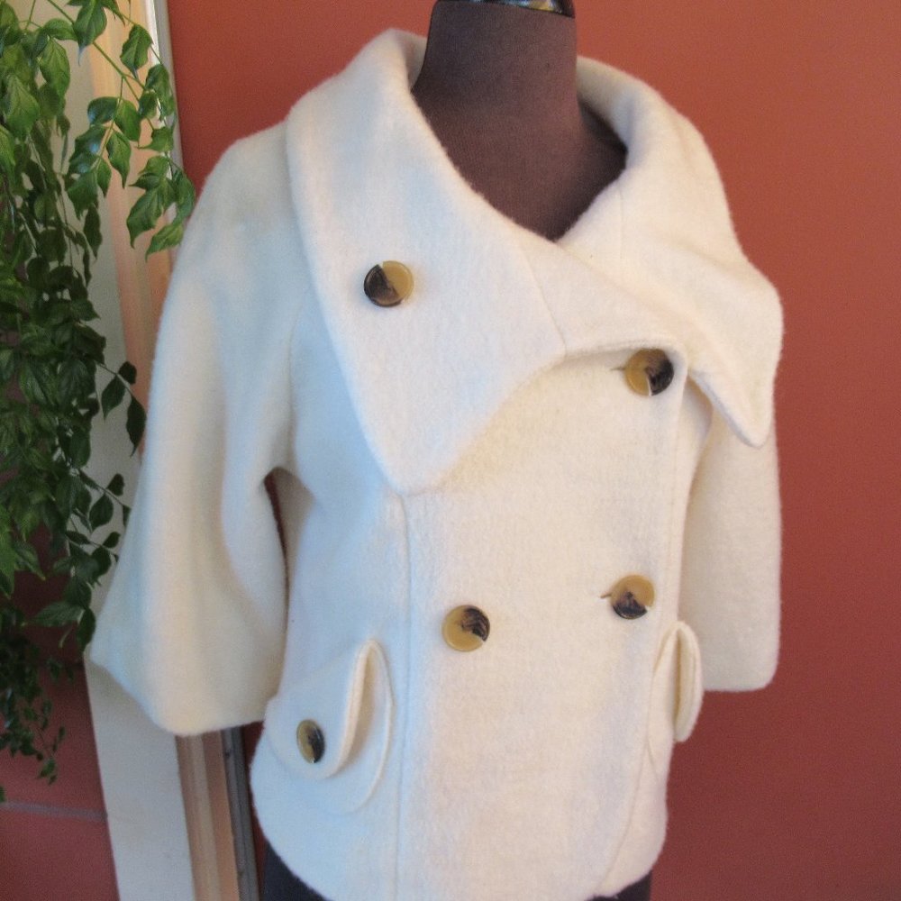Priorities Ivory Wool Blend Crop Coat 6